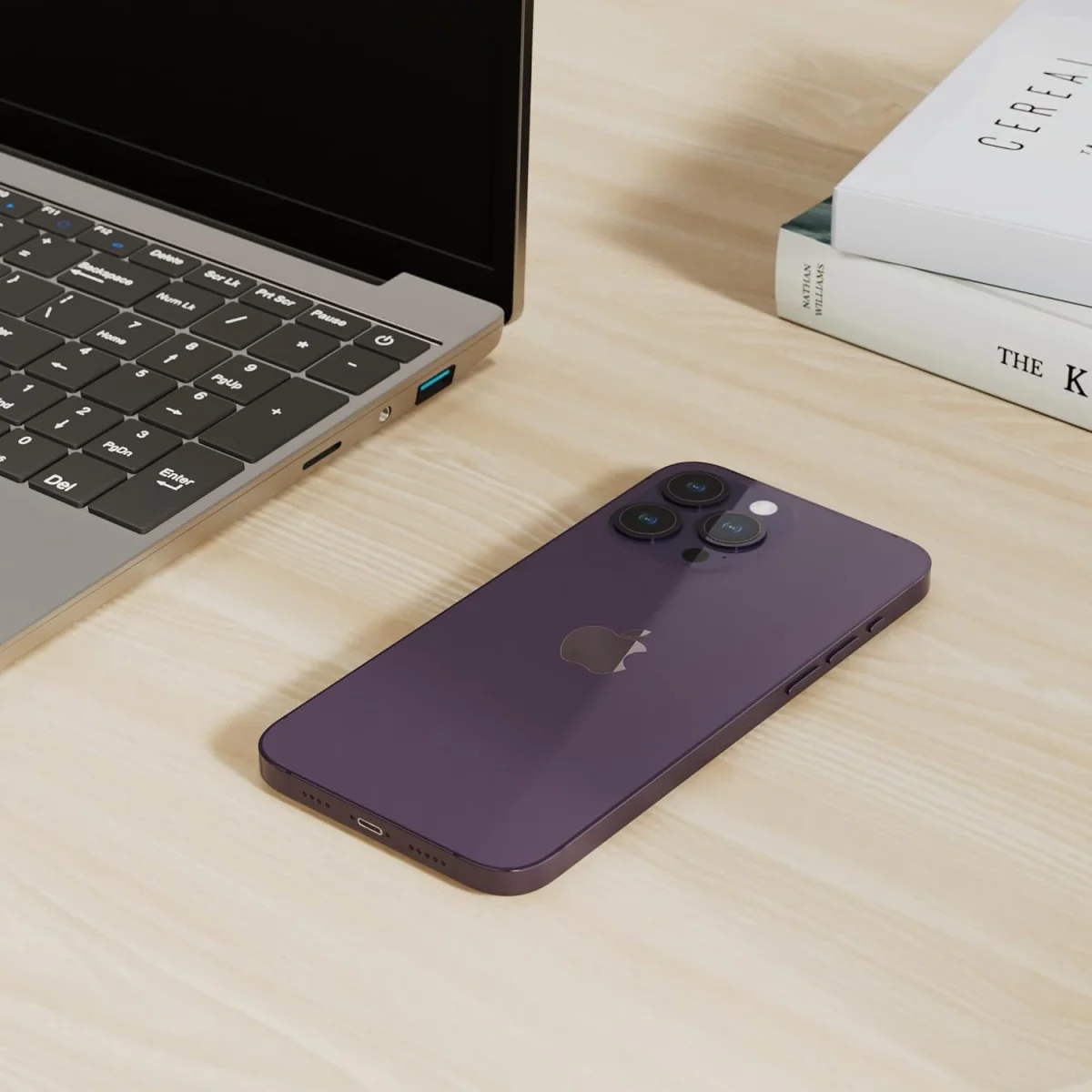 iPhone 14 Pro Max On the Desk - Deep Purple