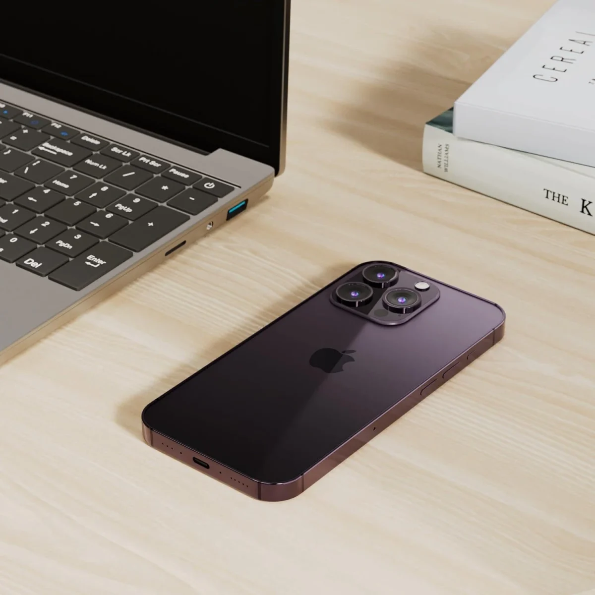 iPhone 14 Pro On the Desk - Deep Purple
